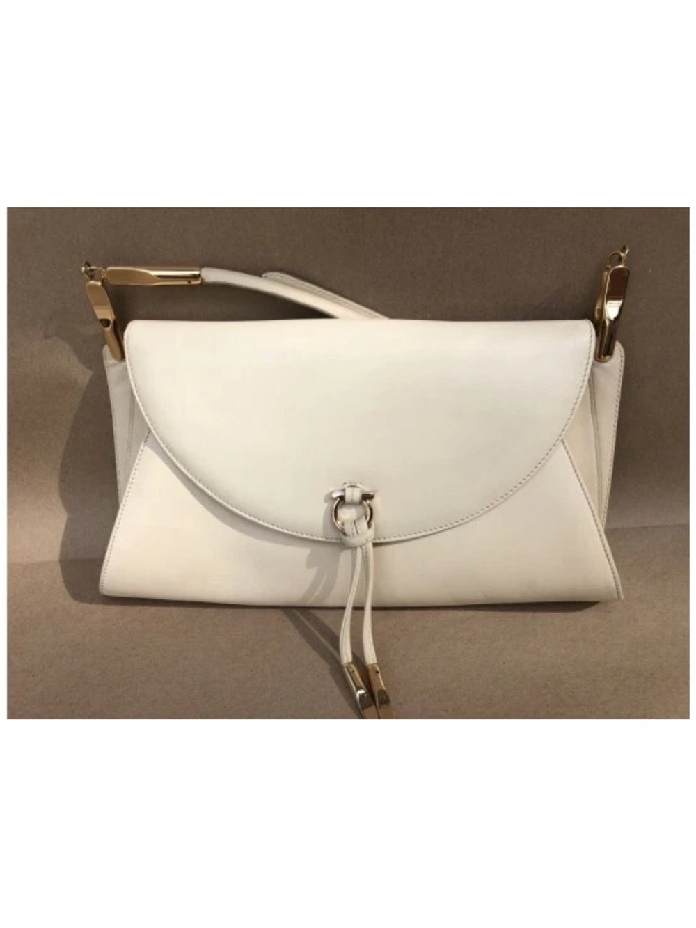 SALVATORE FERRAGAMO Cream / Off White Shoulder Bag Purse Gold Hardware